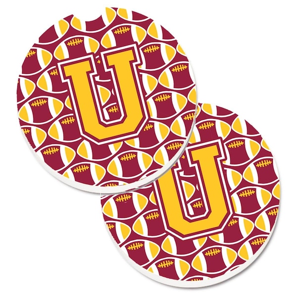 Carolines Treasures Letter U Football Maroon and Gold Set of 2 Cup Holder Car Coaster CJ1081-UCARC - main